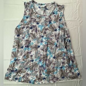 J. Jill Love 100% Linen Sleeveless Tropical Floral Top Size XL